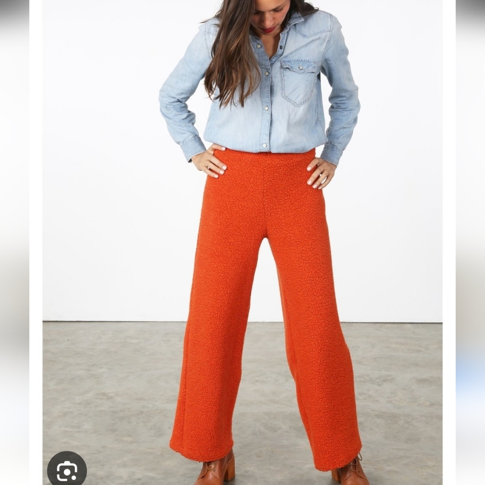 Spanish Designer Rita Row Wide-Leg Bouclé Pants in Orange - Ankle Length - L